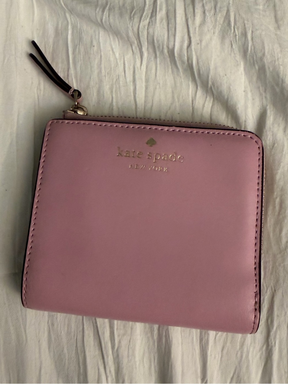 kate spade small pink zip-around leather wallet with gold logo